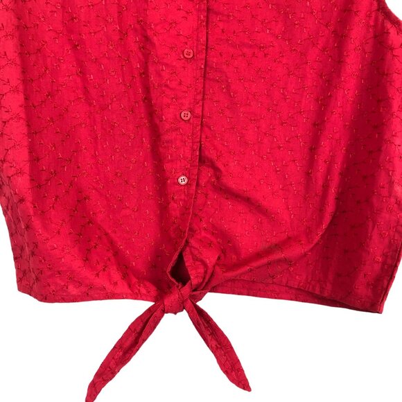 Faded Glory Red Sleeveless Button Front Tie Waist Blouse Large - Picture 7 of 7